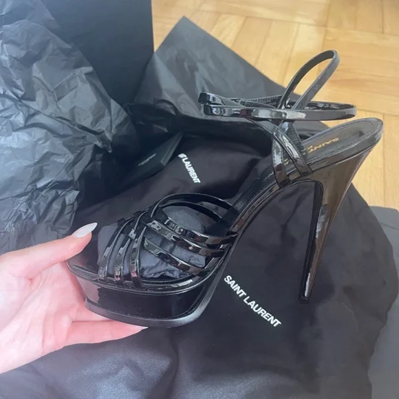 Saint Laurent Black Patent Platform Cage Sandals - Picture 8 of 8